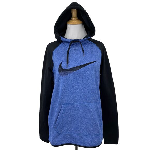 Nike Hoodie Women S Small Blue Black Therma Fit Training Fleece Lined Sweatshirt - Picture 1 of 12